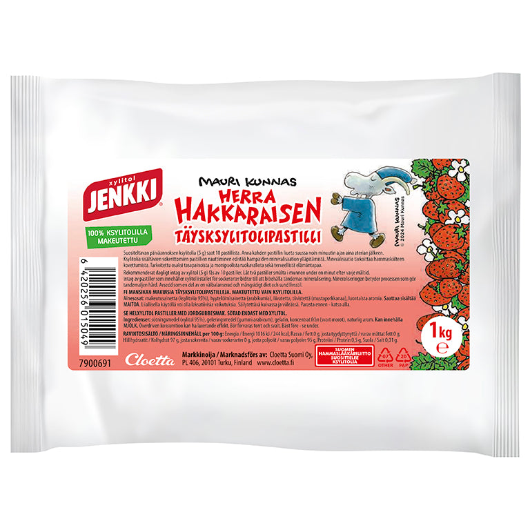 Jenkki Herra Hakkarainen 1 kg Mansikka -täysksylitolipastilli