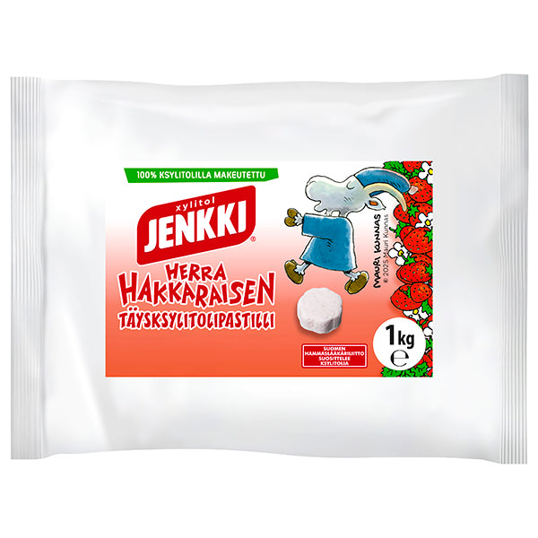 Jenkki Herra Hakkarainen 1 kg Mansikka -täysksylitolipastilli