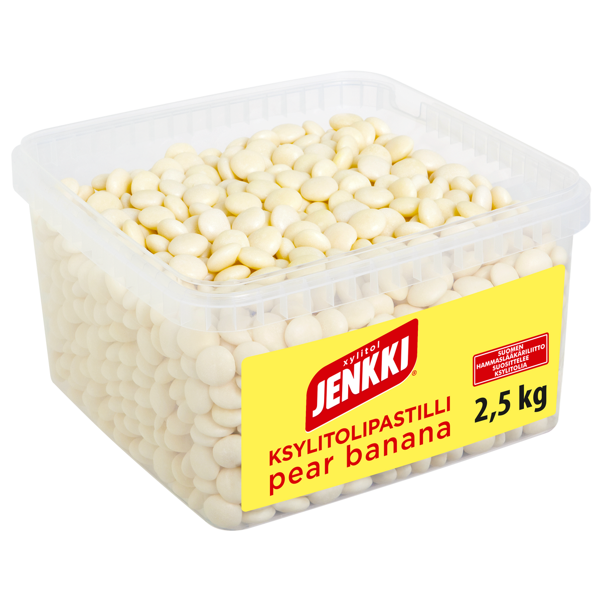 Jenkki Enjoy 2,5 kg Päärynä-Banaani -ksylitolipastillien suurpakkaus